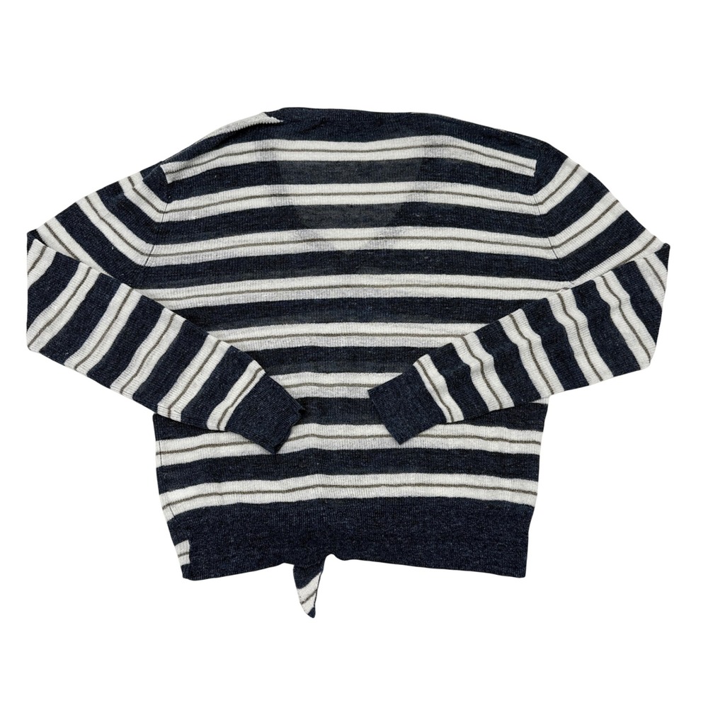 Veronica Beard Sweater Size Small Blue‎ Striped Linen Blend V Neck Thin Knit - Picture 2 of 8